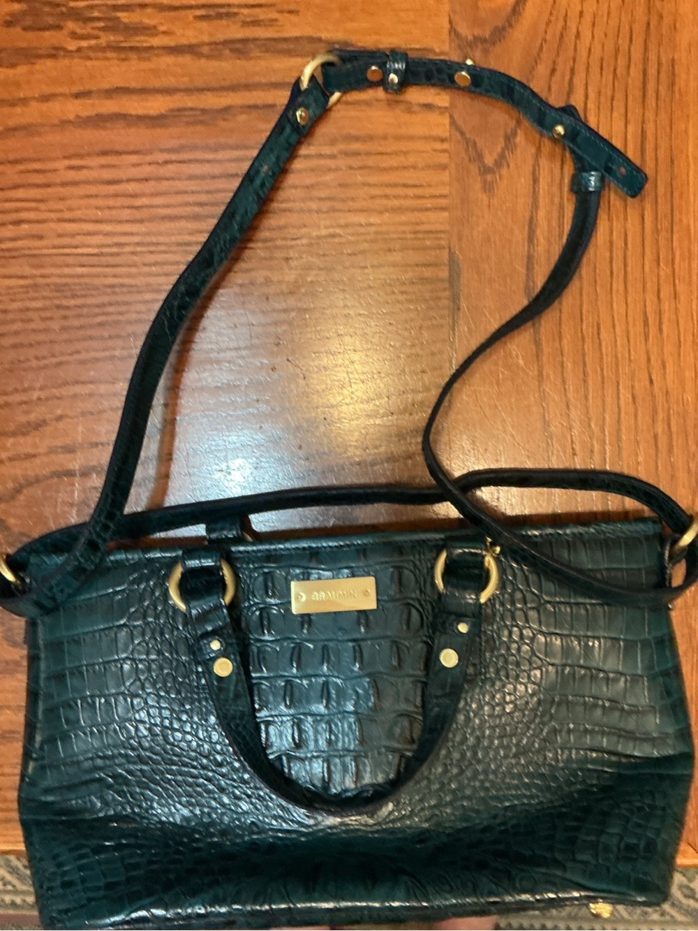 Brahmin Blue Croc-Embossed Shoulder Bag with Gold Hardware
